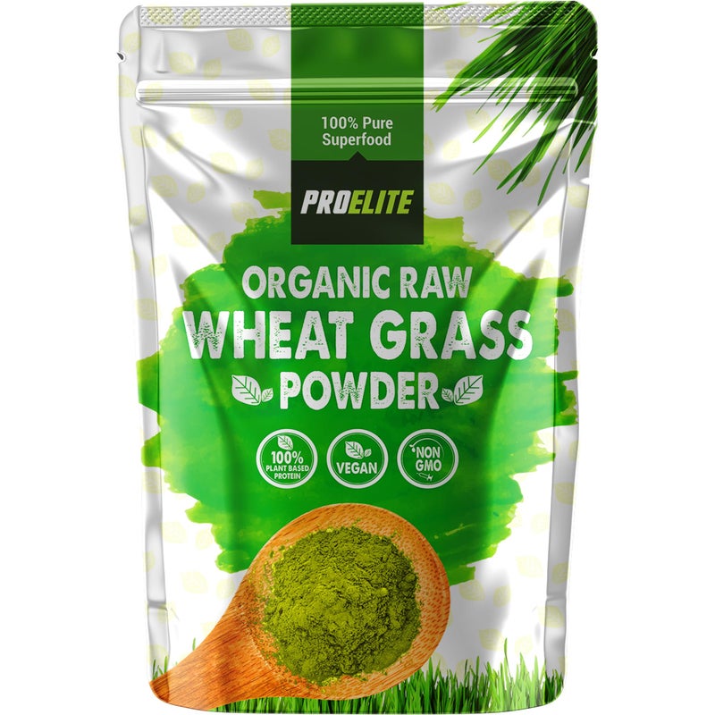 Organic Wheatgrass Powder 500g - Premium EU High in Iron & Fibre to Support Energy and Stress, Vegan Keto Superfood Supergreen Raw Natural Wheatgrass Powder Juice, Wheat Grass Shots PROELITE